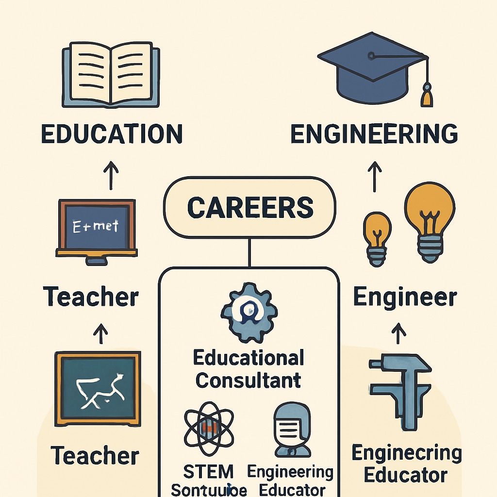A diagram showing the intersection of education and engineering disciplines, illustrating career paths and opportunities. Diagram illustrating the overlap between education and engineering, depicting career paths.
