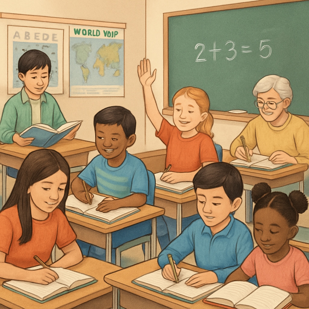A classroom with diverse students, symbolizing an inclusive educational environment. A diverse classroom showcasing an inclusive educational atmosphere.