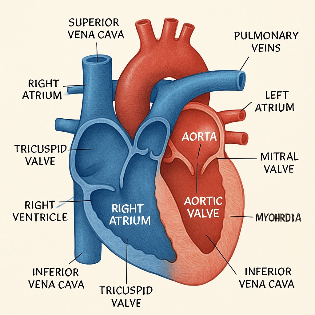 Human heart anatomy diagram for K12 medical education.