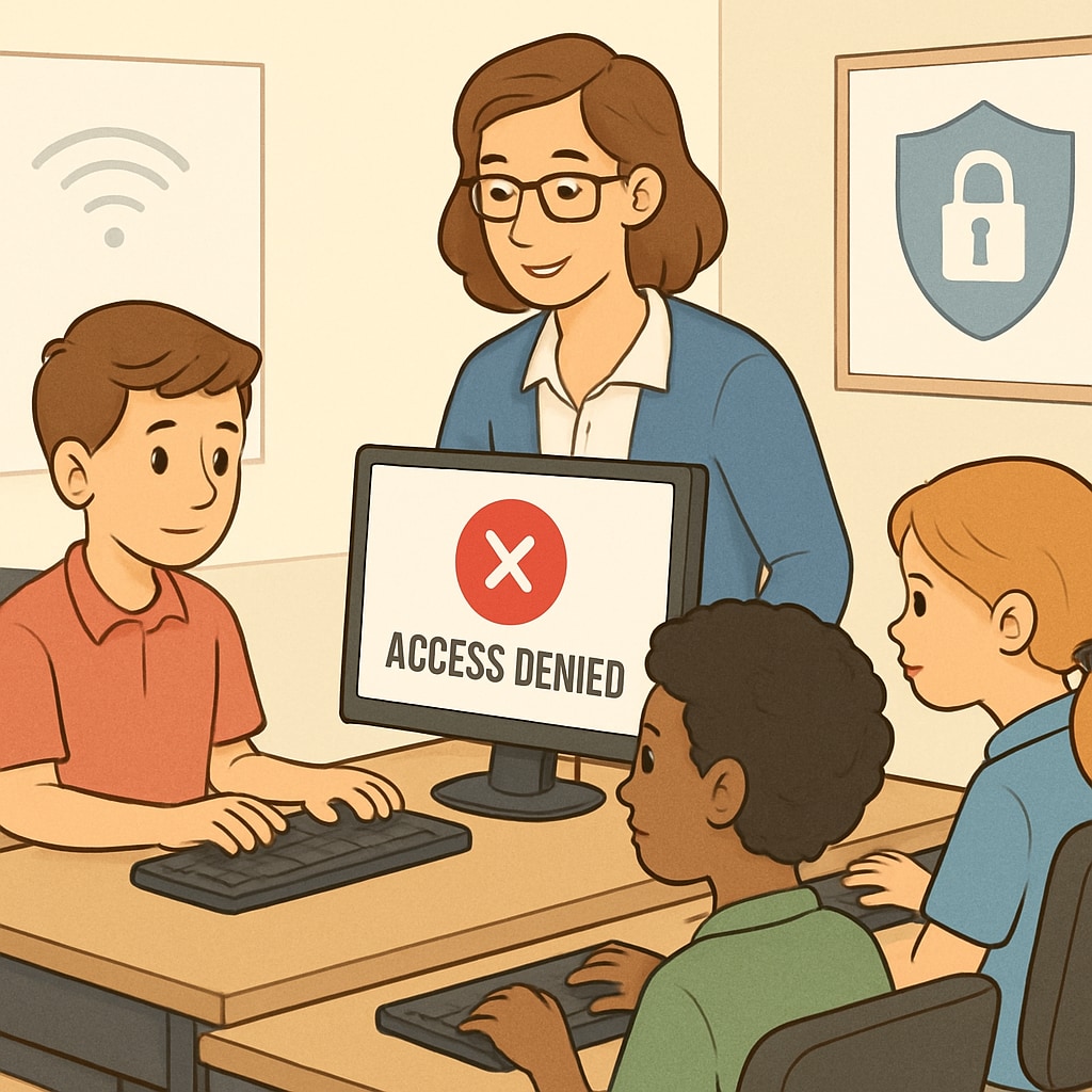 Teacher helping students navigate content in a lab.