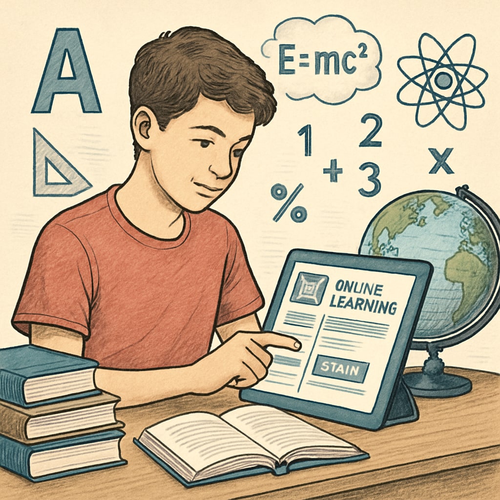 A teenager using a tablet to explore an online learning platform, showcasing interest-driven education. Teen on a tablet engaging in interest-based online education.