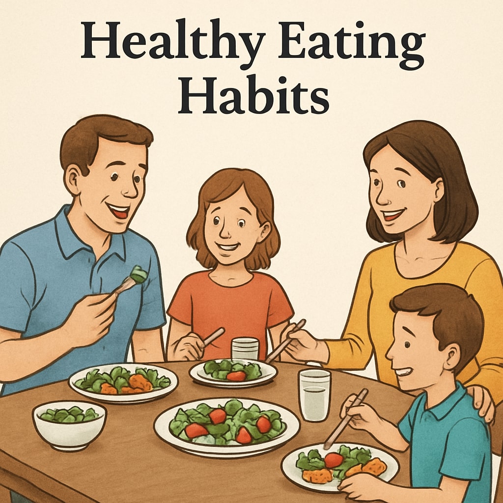 Family sharing healthy meals to improve lifestyle habits