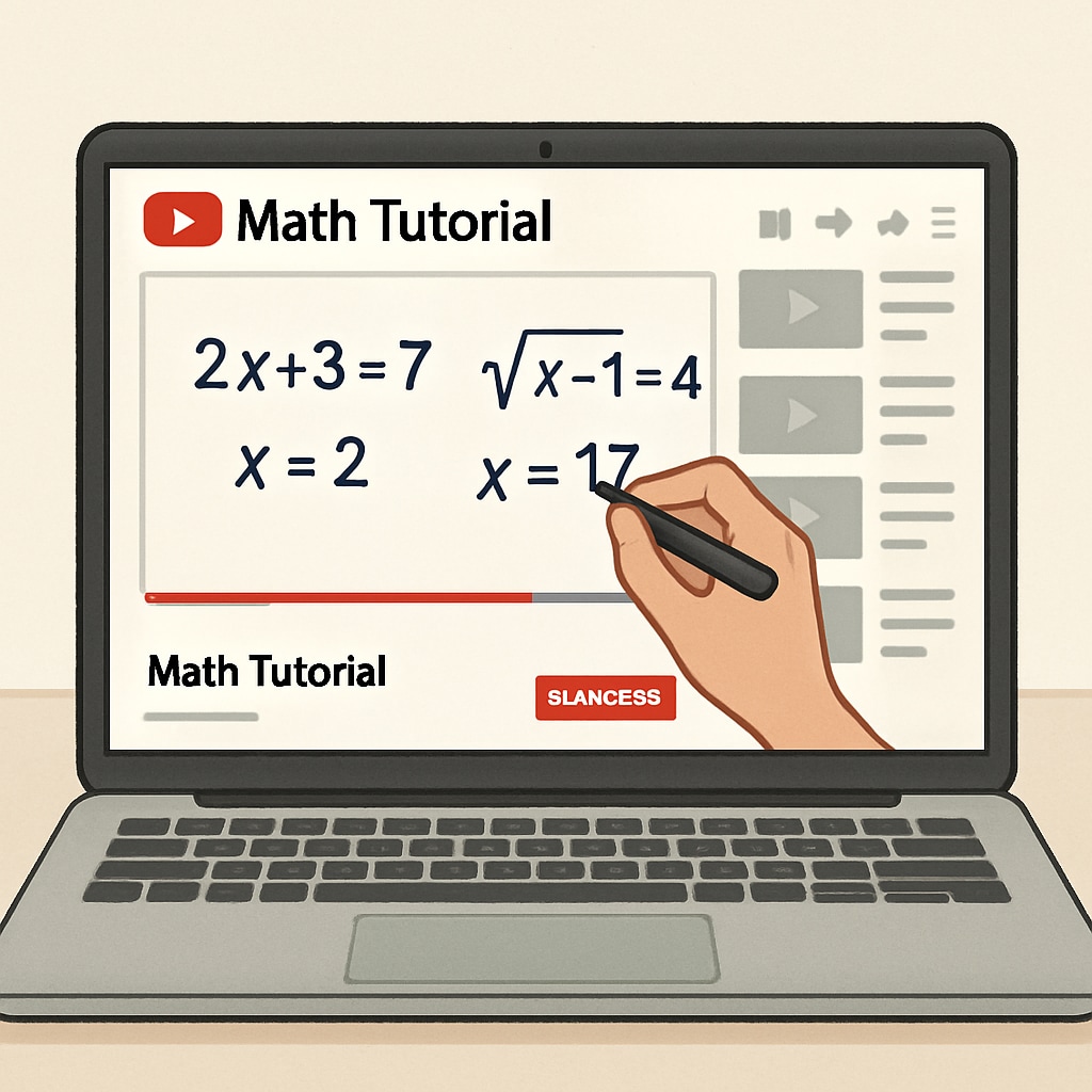 An image showing a laptop screen displaying a YouTube tutorial on solving mathematical problems. YouTube mathematics tutorial for aptitude test preparation.