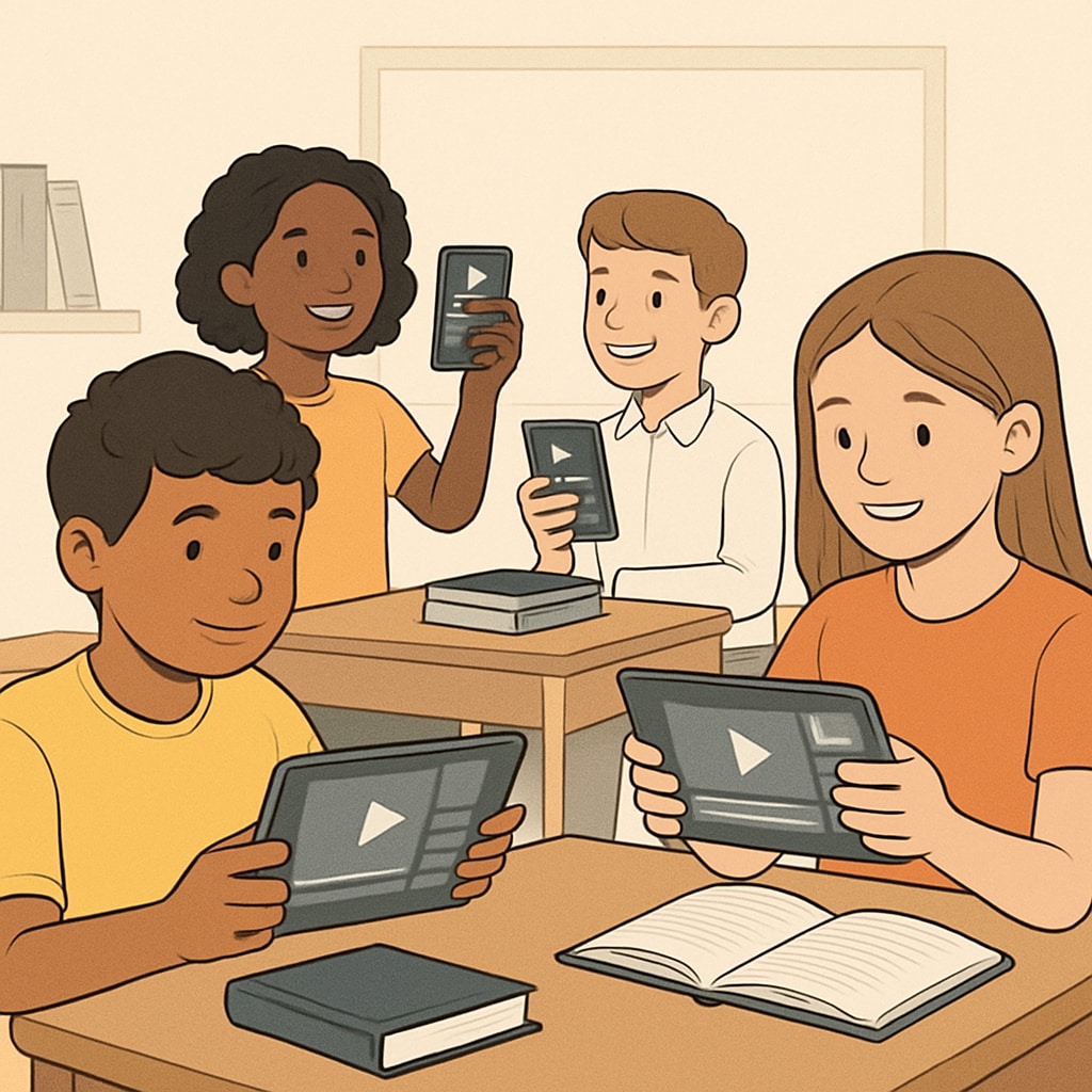 K12 students consuming short video content on mobile devices.