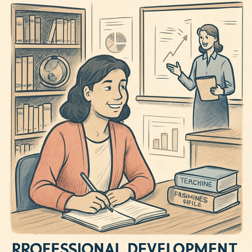 A teacher attending a professional development workshop, highlighting the importance of ongoing education for educators. A teacher taking part in a professional training session to improve teaching skills.
