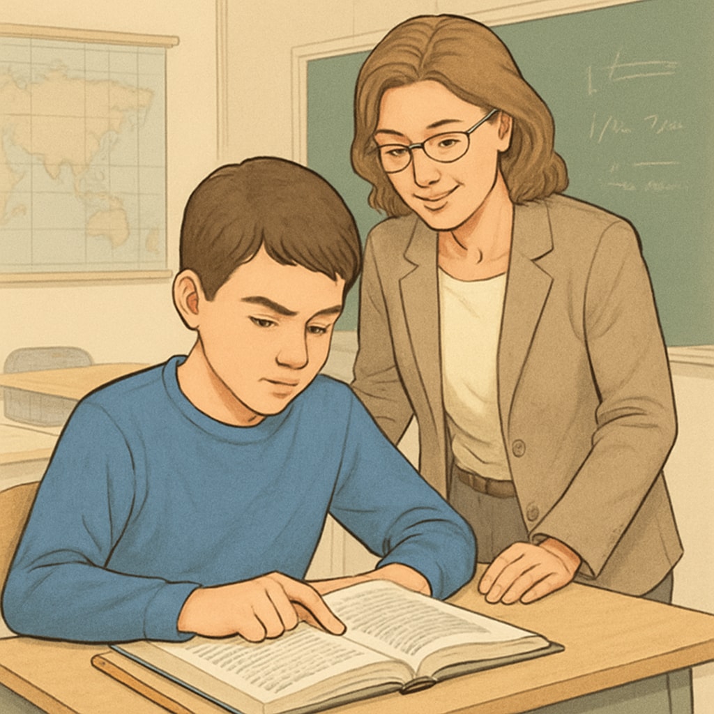 Middle school student reading a text while learning about text complexity.