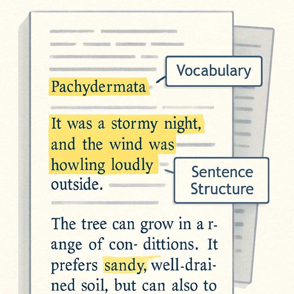 Annotated reading materials showing text complexity criteria.