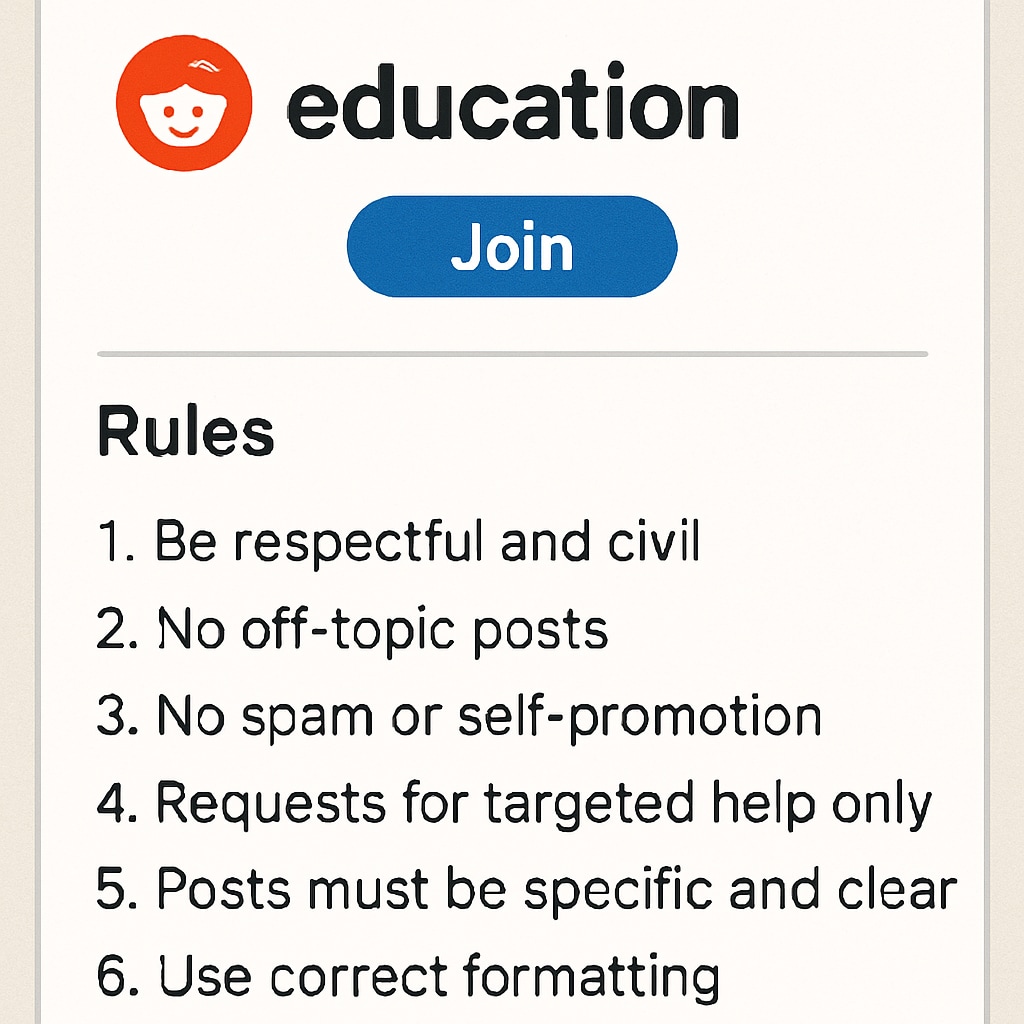 Screenshot of Reddit education subreddit rules with clear guidelines for posting.