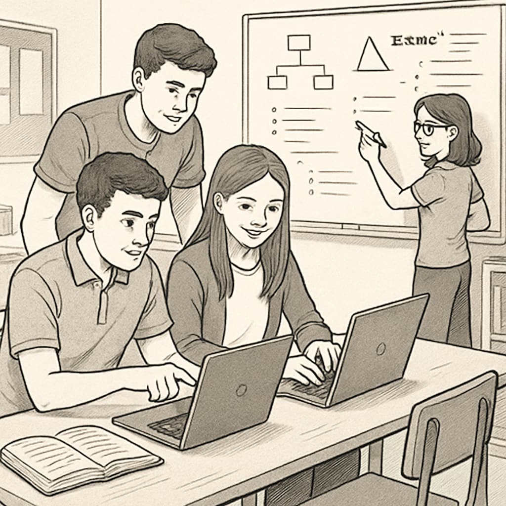 High school students working on a collaborative project to develop real-world solutions.