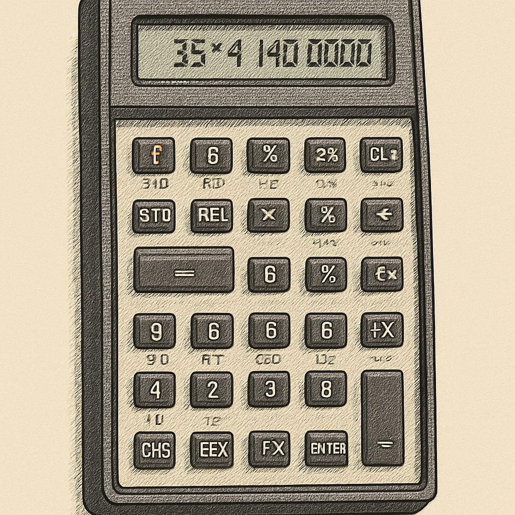 A vintage RPN calculator used for mathematical calculations and input efficiency.