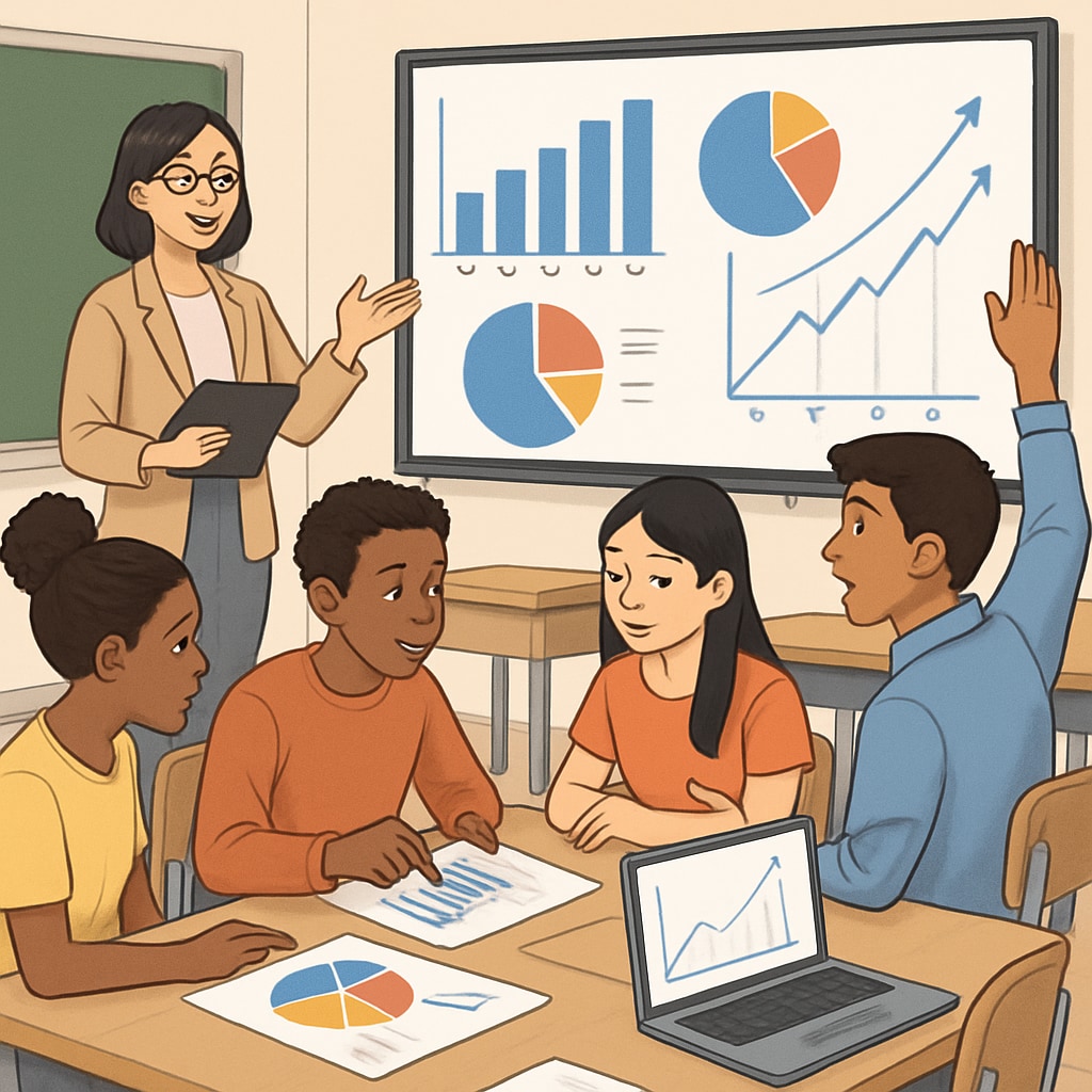 Students learning data visualization techniques in a classroom setting.