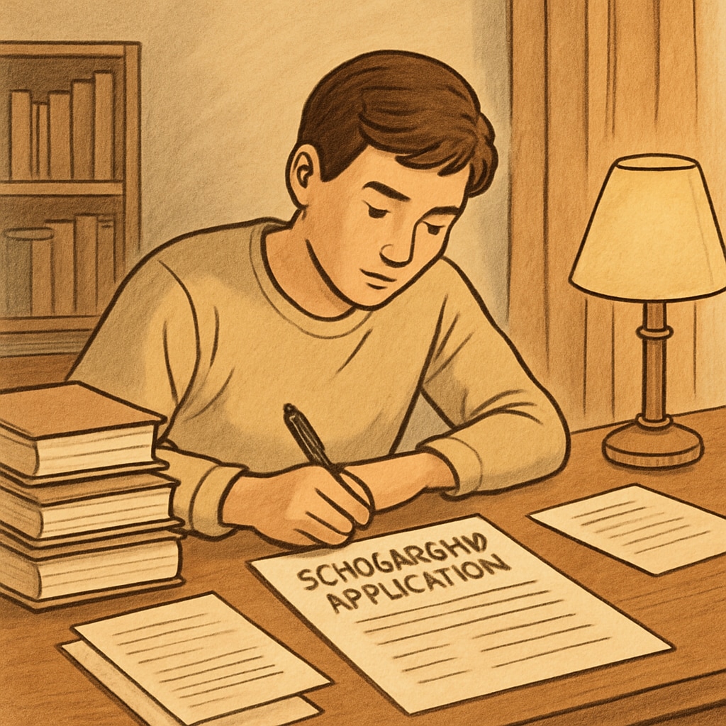Student preparing scholarship applications for AS-level-friendly universities.