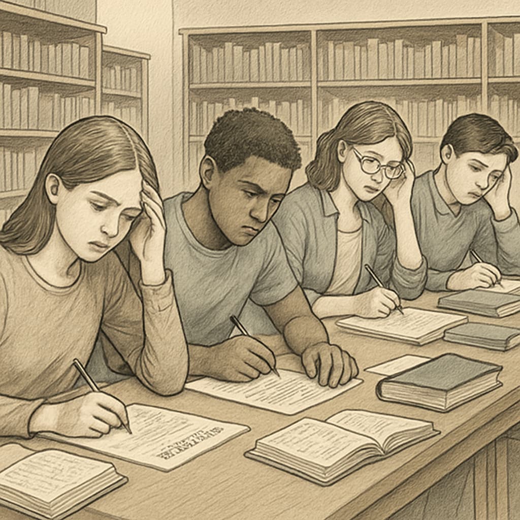 First-year students stressed while preparing university applications.