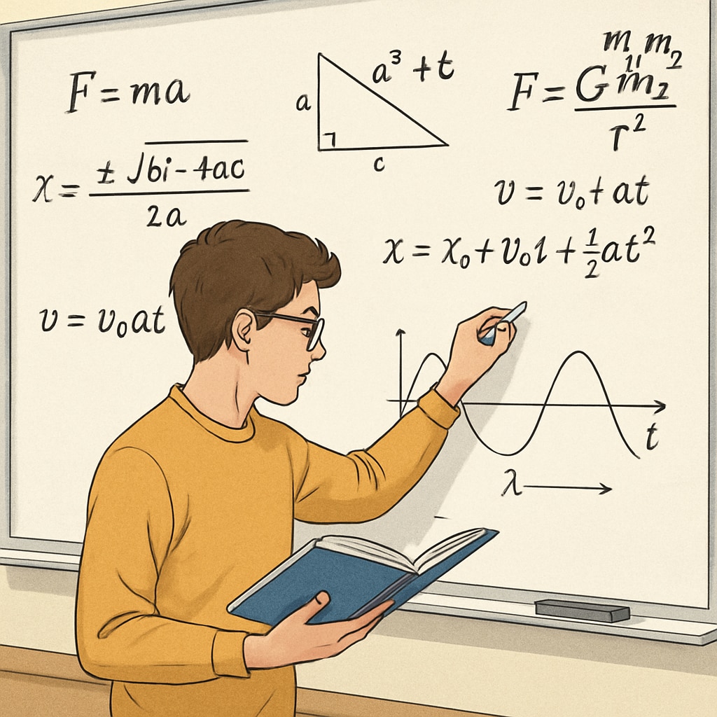 A physics student solving equations on a whiteboard, demonstrating active learning techniques for better retention. Physics student solving equations on a whiteboard, illustrating study strategies.