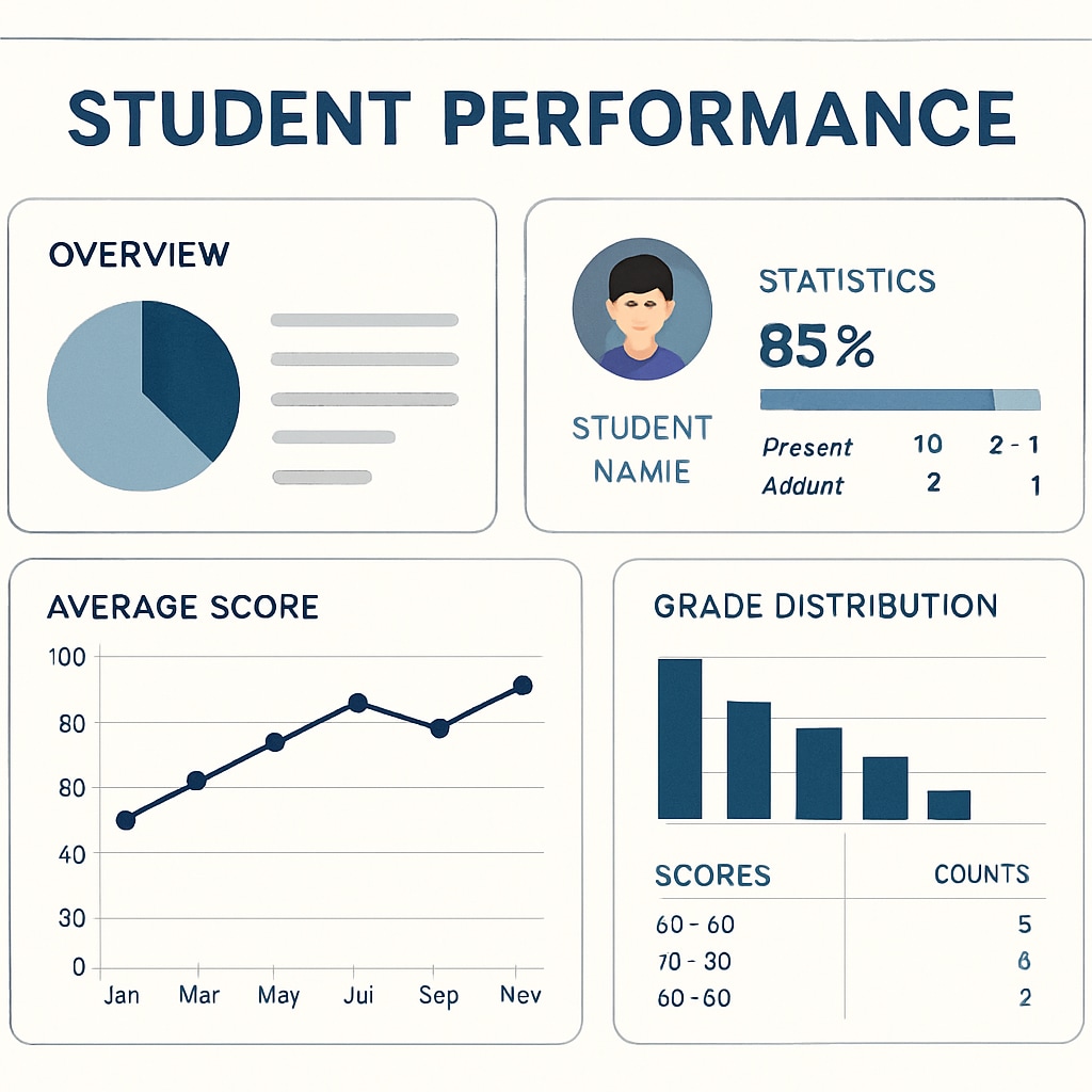A dashboard displaying student performance analytics in an educational setting. This image highlights the importance of data-driven decision making. An analytics dashboard tracking student performance, emphasizing institutional characteristics.