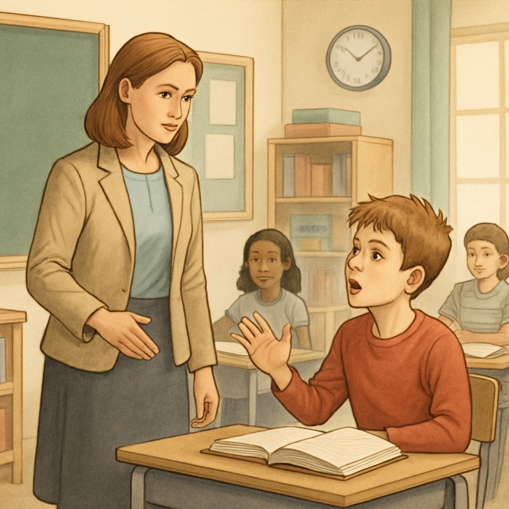 Teacher addressing a disruptive student as part of behavior intervention in public schools.