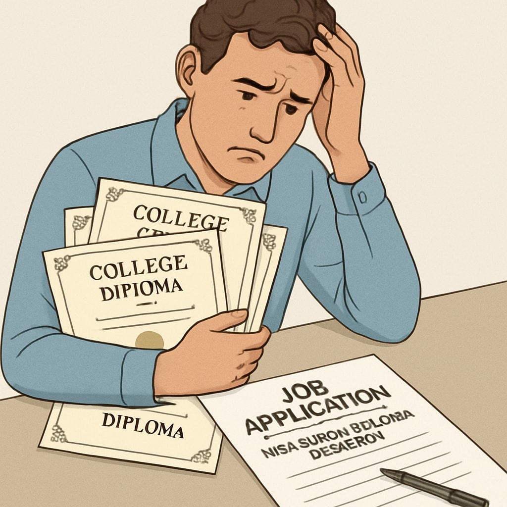 Applicant holding diplomas with 