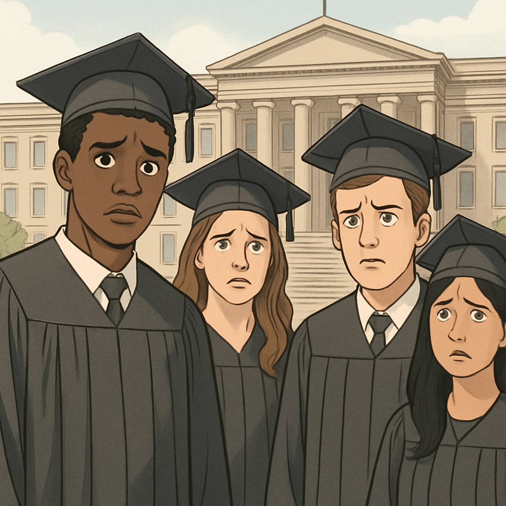 College graduates expressing concern about government job qualifications.