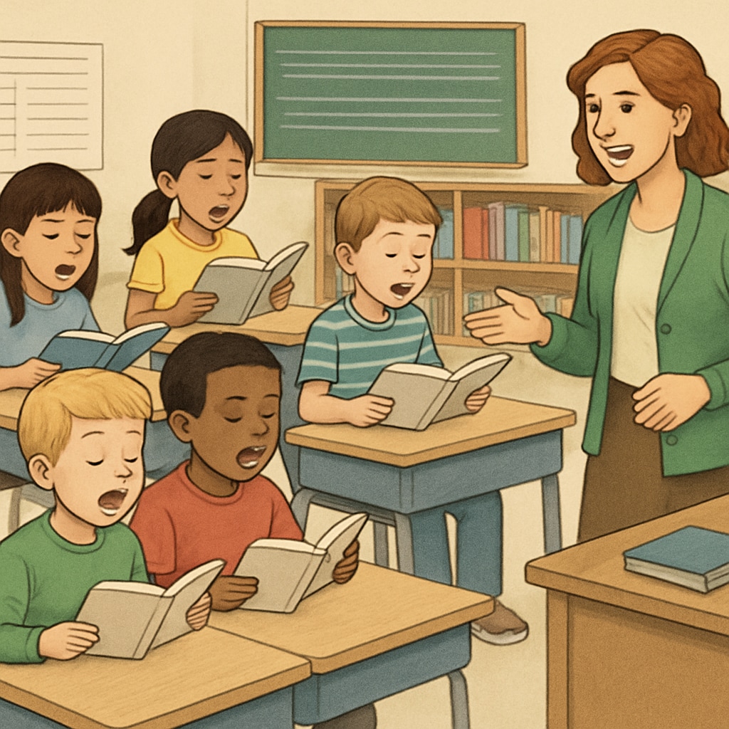 Children reading books in a classroom setting, representing literacy teaching methods like whole language and phonics.