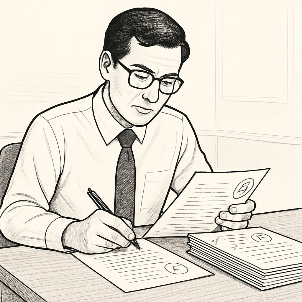 Teacher reviewing student work, highlighting issues with inconsistent grading