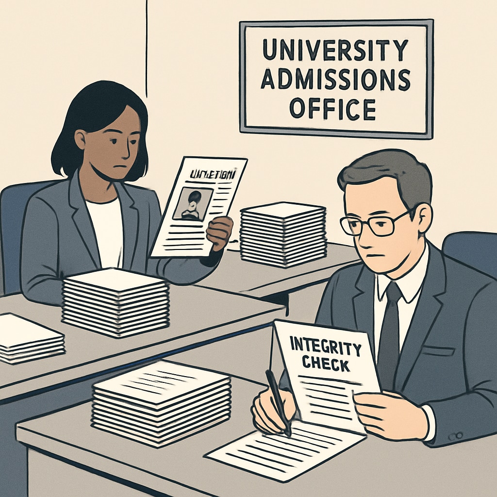 University admissions office reviewing applications to ensure honesty and integrity.
