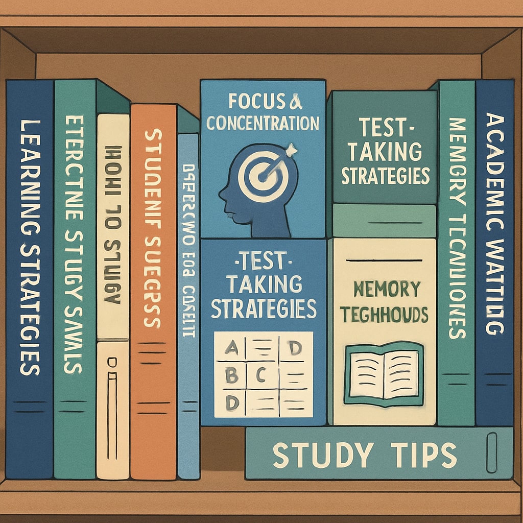 A bookshelf containing educational books relevant to learning strategies for students. Bookshelf showcasing learning methods and strategies for K12 students.