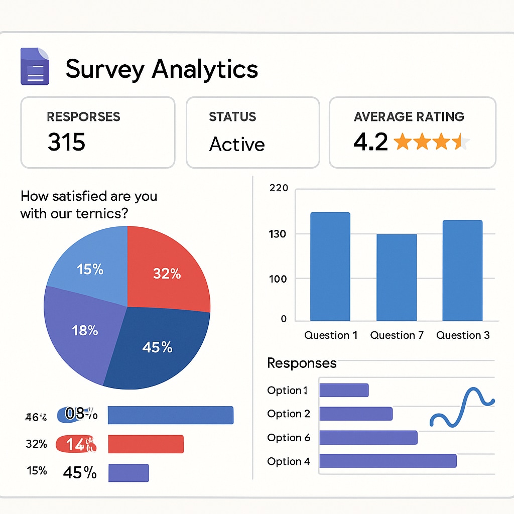 A visual dashboard showcasing survey analytics from Google Forms, including graphs and charts. Survey analytics visualized in Google Forms dashboard.