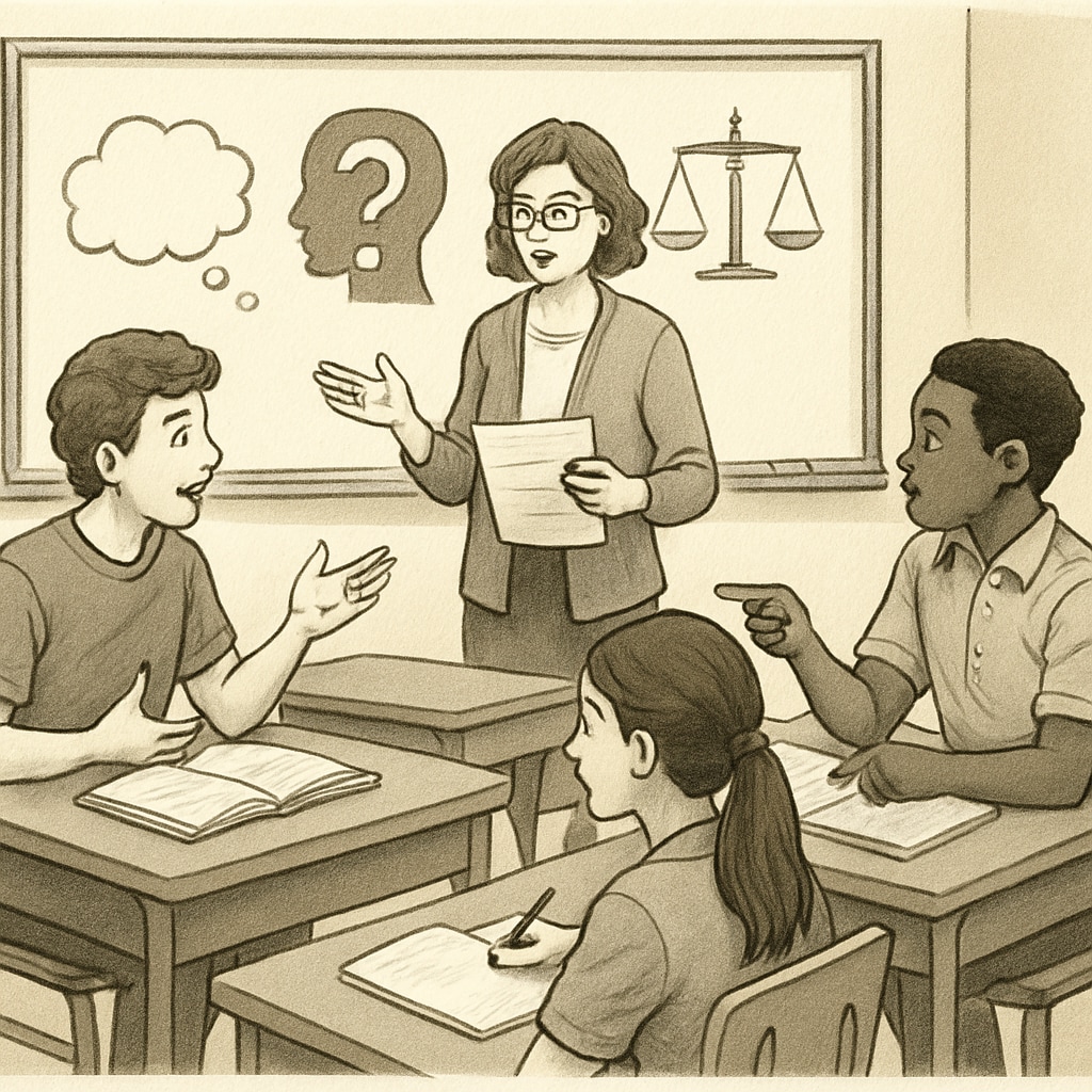 Students participating in a critical thinking activity in a classroom.