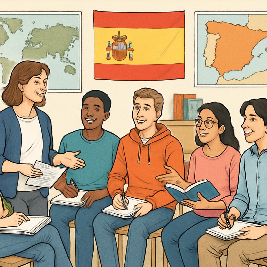 A group of international students attending a cultural orientation workshop in Spain. International students at a cultural orientation workshop in Spain.
