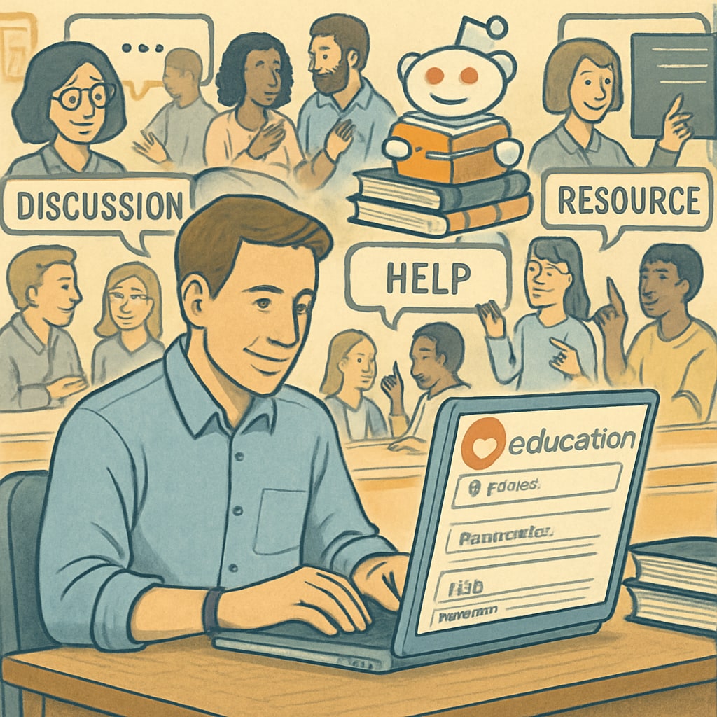 A teacher using Reddit to explore education subreddits and community resources.