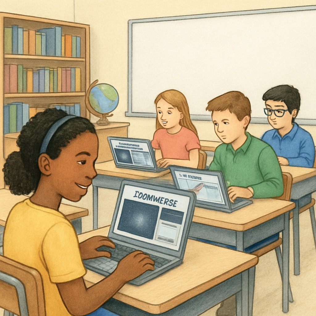 A group of students using laptops in a classroom, actively participating in a Zooniverse citizen science project. Students participating in a Zooniverse citizen science project in the classroom.