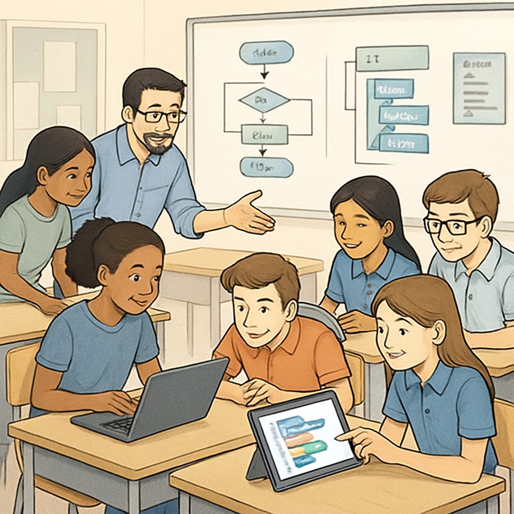 High school students participating in a coding workshop to enhance STEM skills.