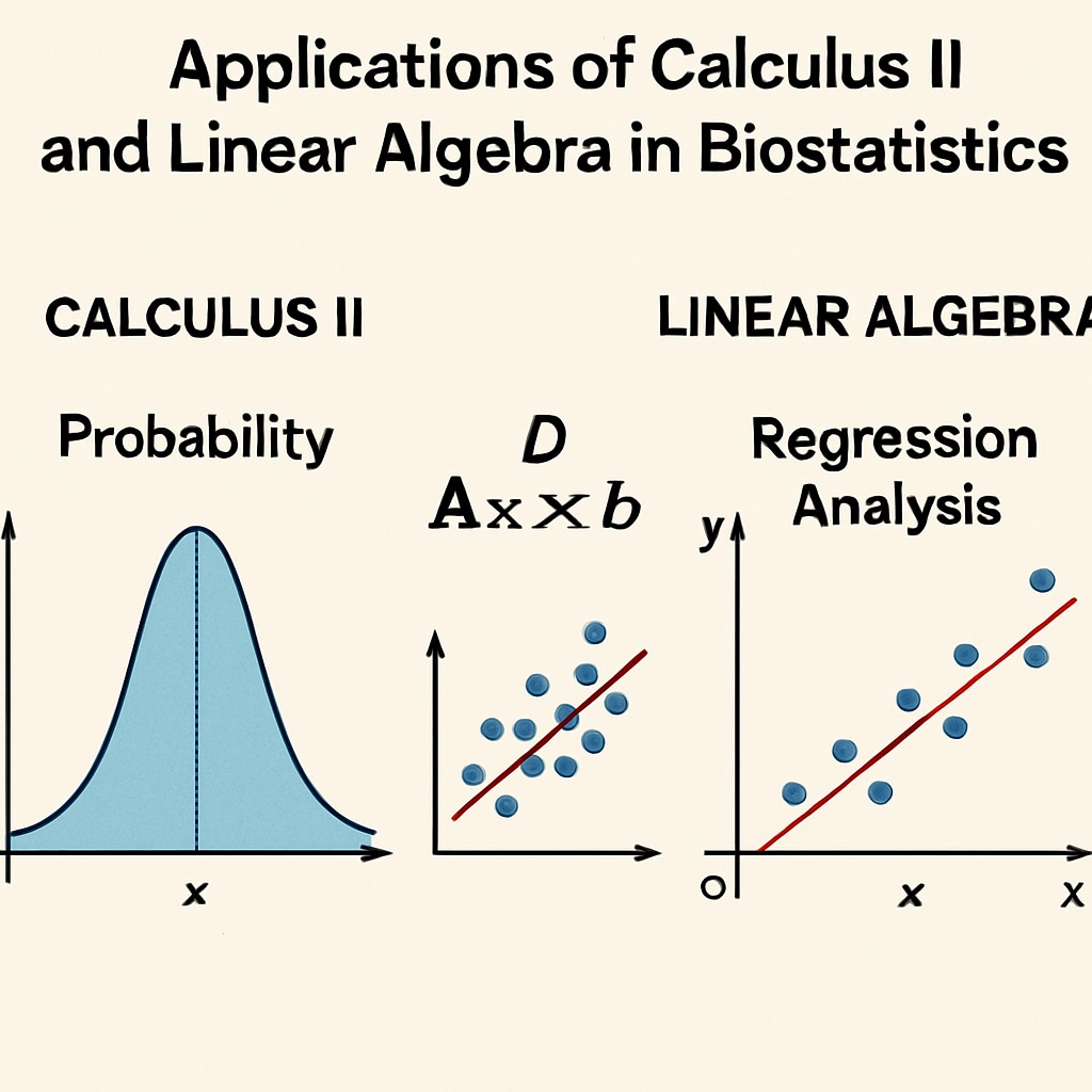 Diagram showing Calculus II and Linear Algebra applications in biostatistics.