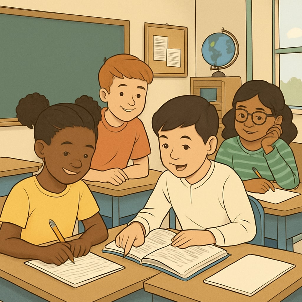 Students collaborating in a classroom to highlight inclusive educational practices.