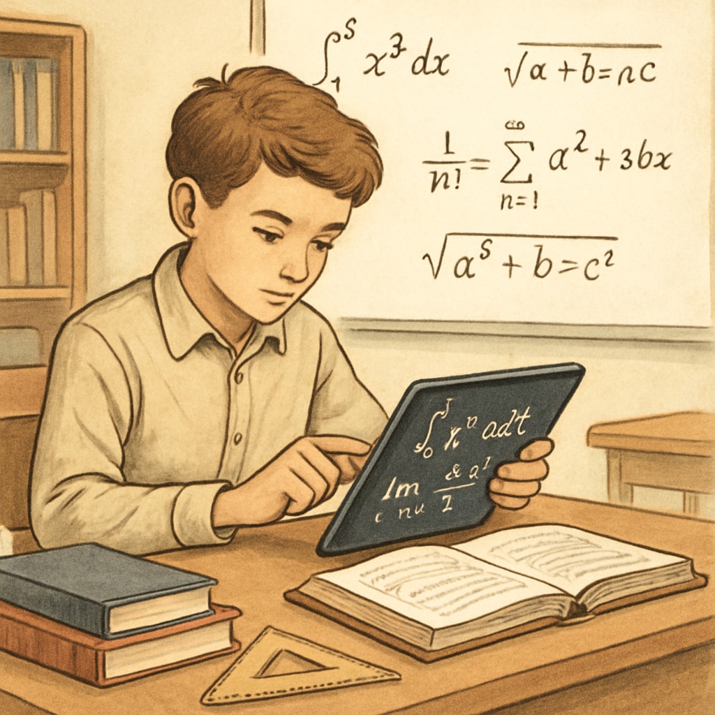 A student working on advanced math problems using a tablet, emphasizing growth in analytical thinking. A student improving math skills for academic tests and practical applications.