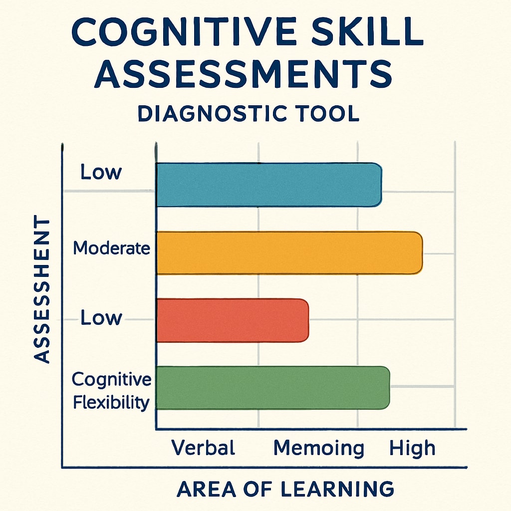 A data visualization showing cognitive skill assessments from the diagnostic tool. The chart illustrates how different areas of learning are evaluated. Data visualization of cognitive skill assessments in a diagnostic tool.