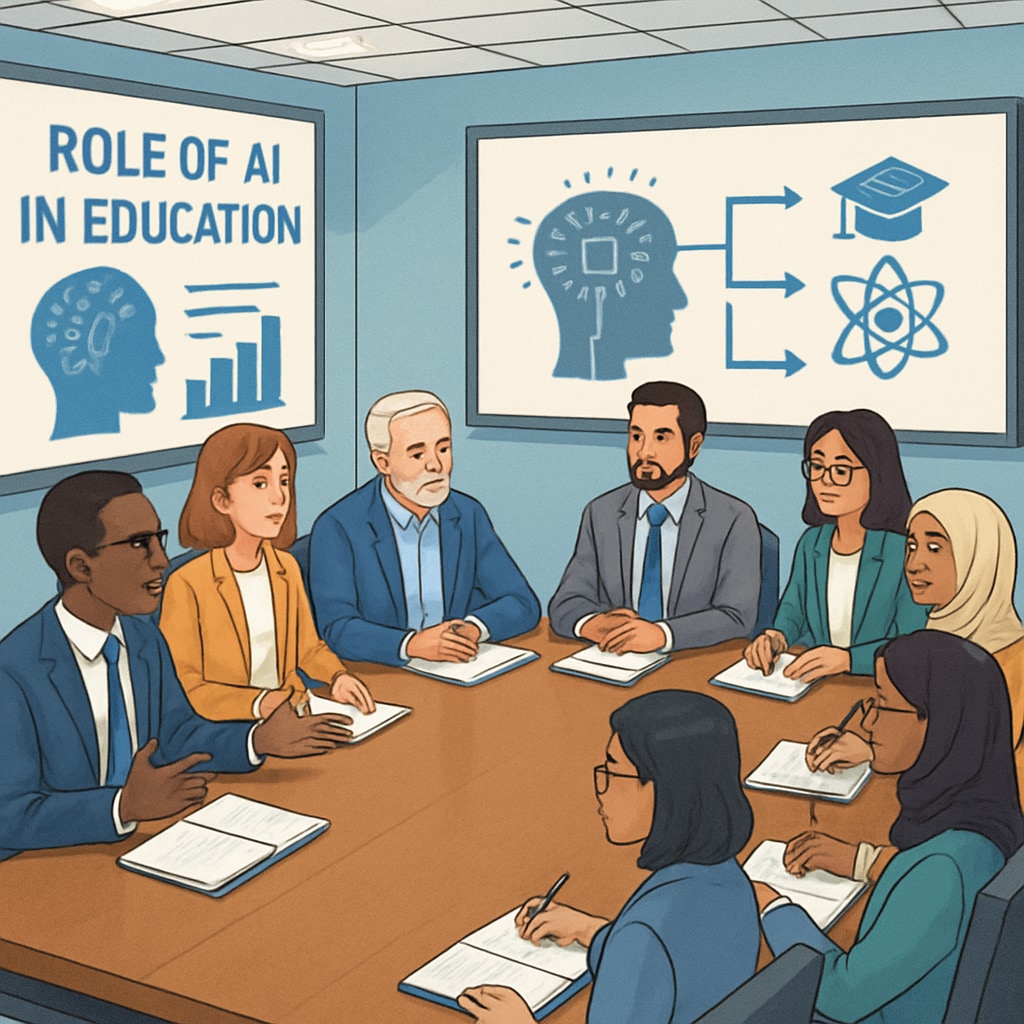 Global leaders and educators discussing AI-driven teaching advancements.