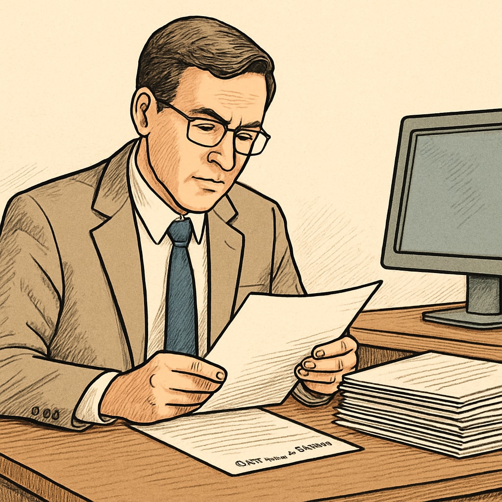 A university admissions officer reviewing documents, symbolizing the importance of honesty in applications. Admissions officer reviewing documents for university applications.