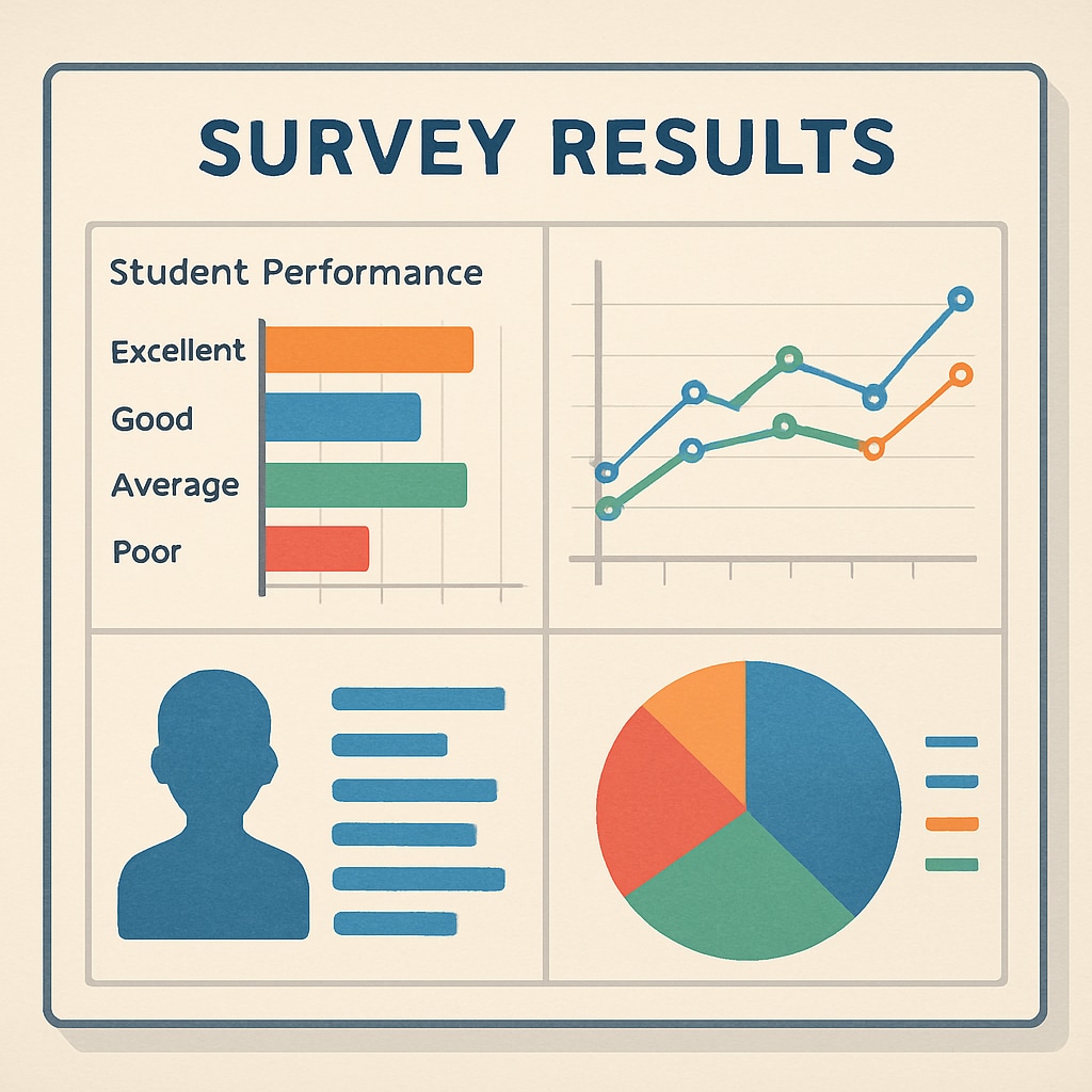 A dashboard showcasing survey results in graphs and charts for K12 education.