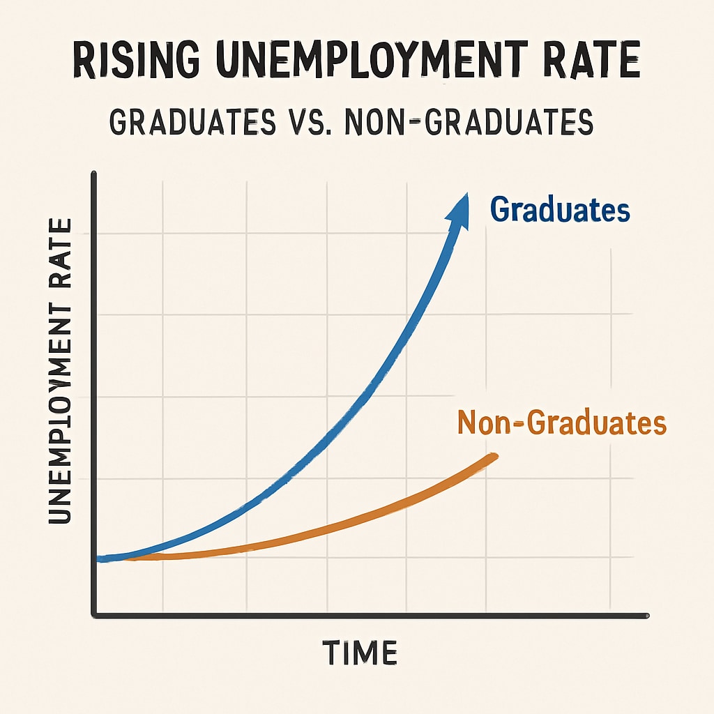 Rising unemployment rates among graduates vs. non-graduates.