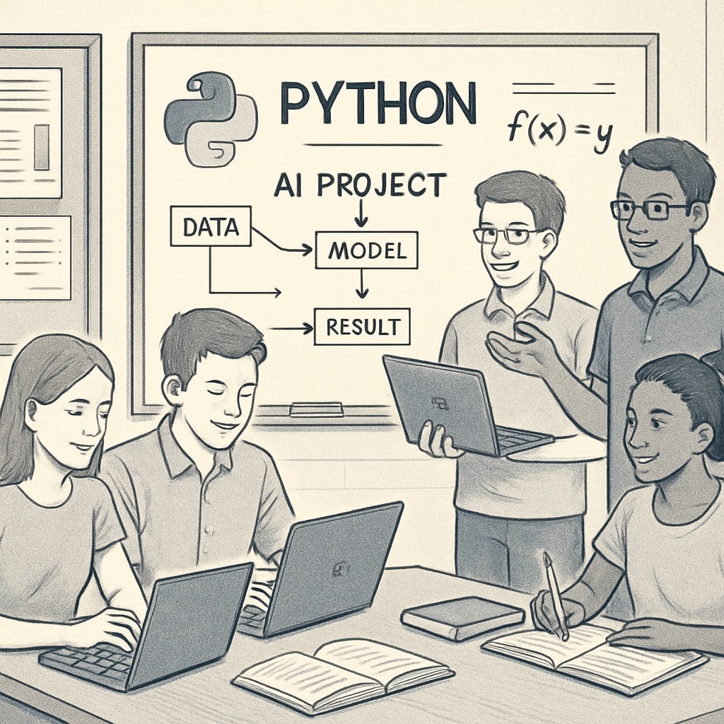 Students working on interactive AI projects with limited resources.