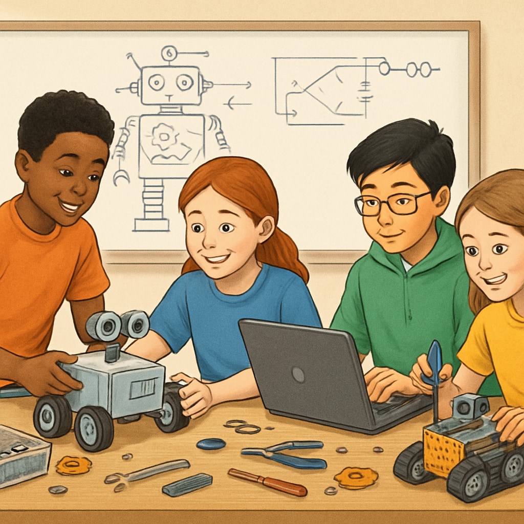 K12 students collaborating on a robotics project