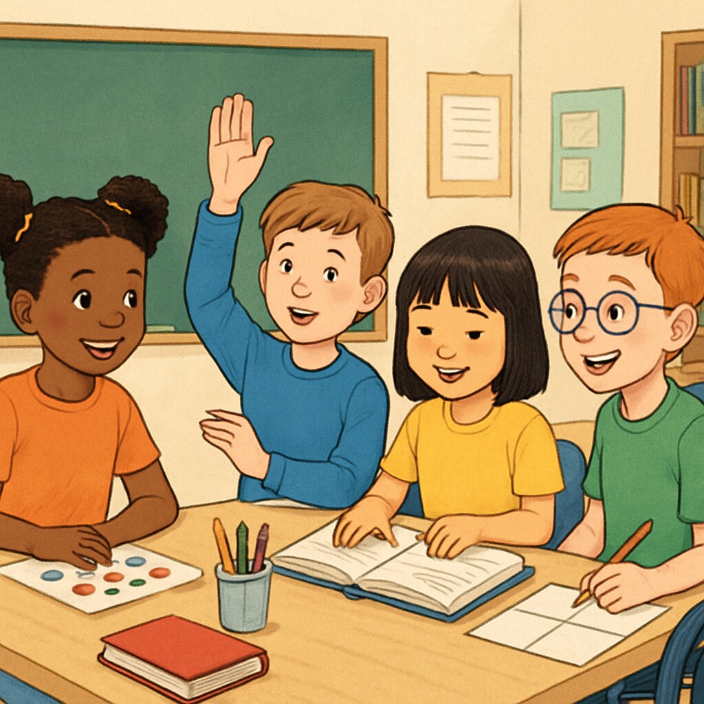 Public school classroom showing diverse students participating in group activities.