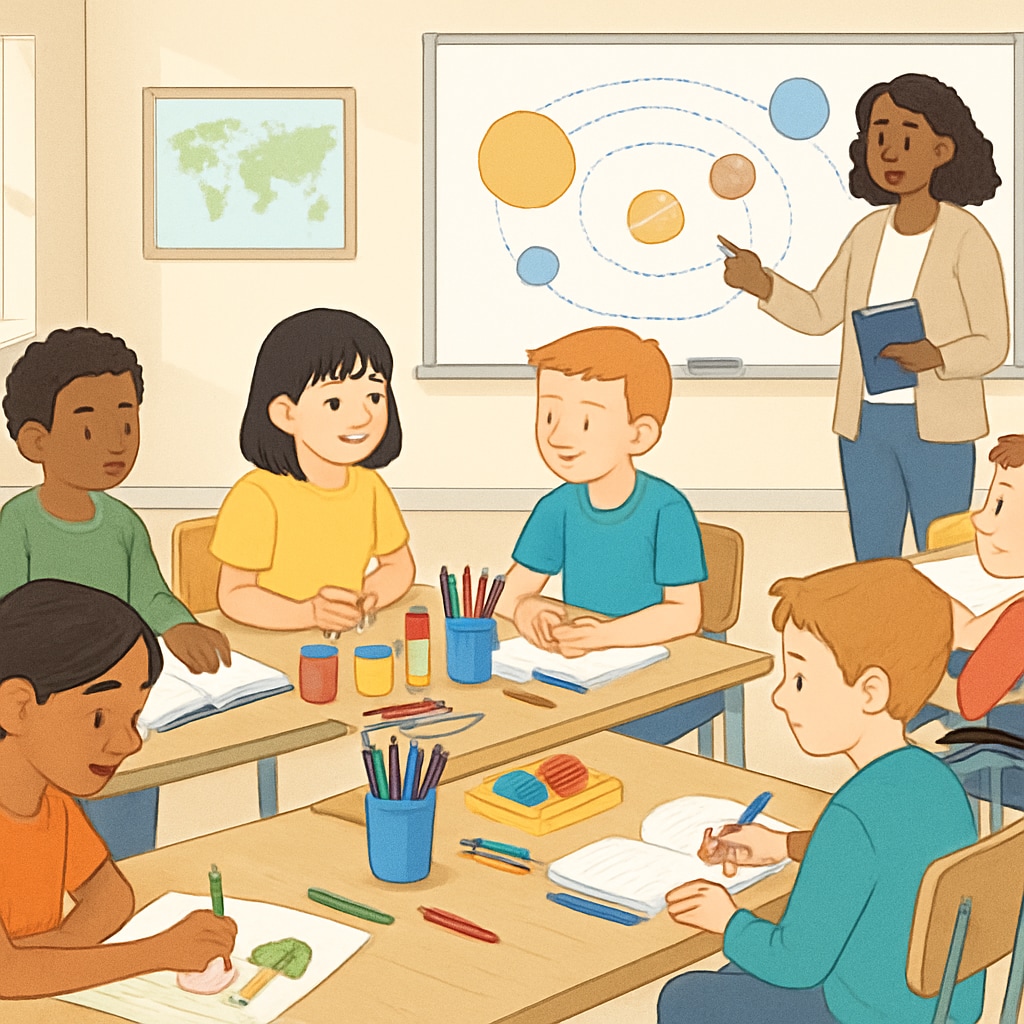 A diverse classroom with students engaged in various creative and academic activities, highlighting inclusivity and diverse learning styles. Diverse classroom illustrating inclusivity in education.