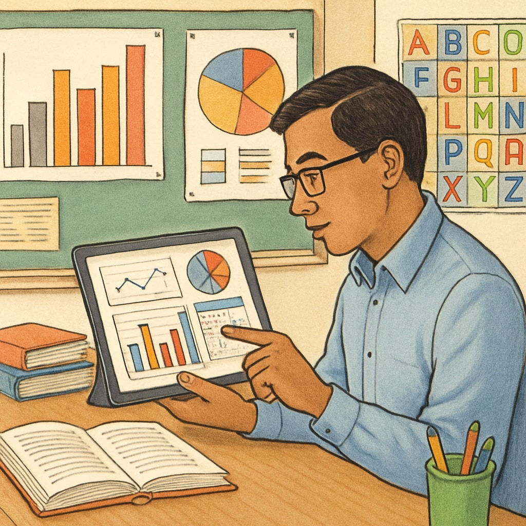 Teacher reviewing student test data on a digital platform.