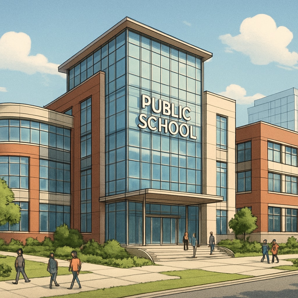 A view of New York City public school buildings, representing the future of the education system. New York City public school buildings illustrating education reform challenges.