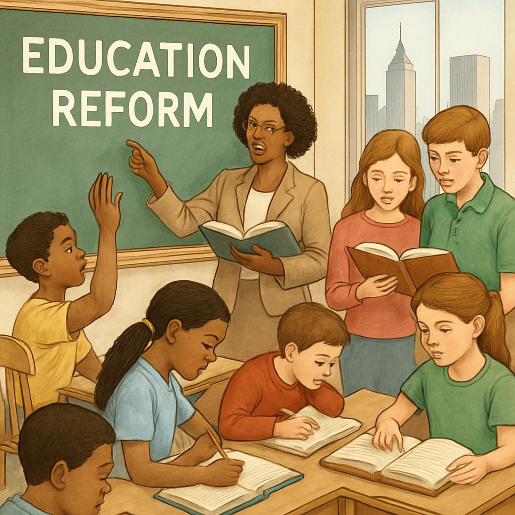 Students in a New York City classroom engaging in learning activities, symbolizing the importance of education reform. NYC students participating in classroom activities, emphasizing education reform needs.