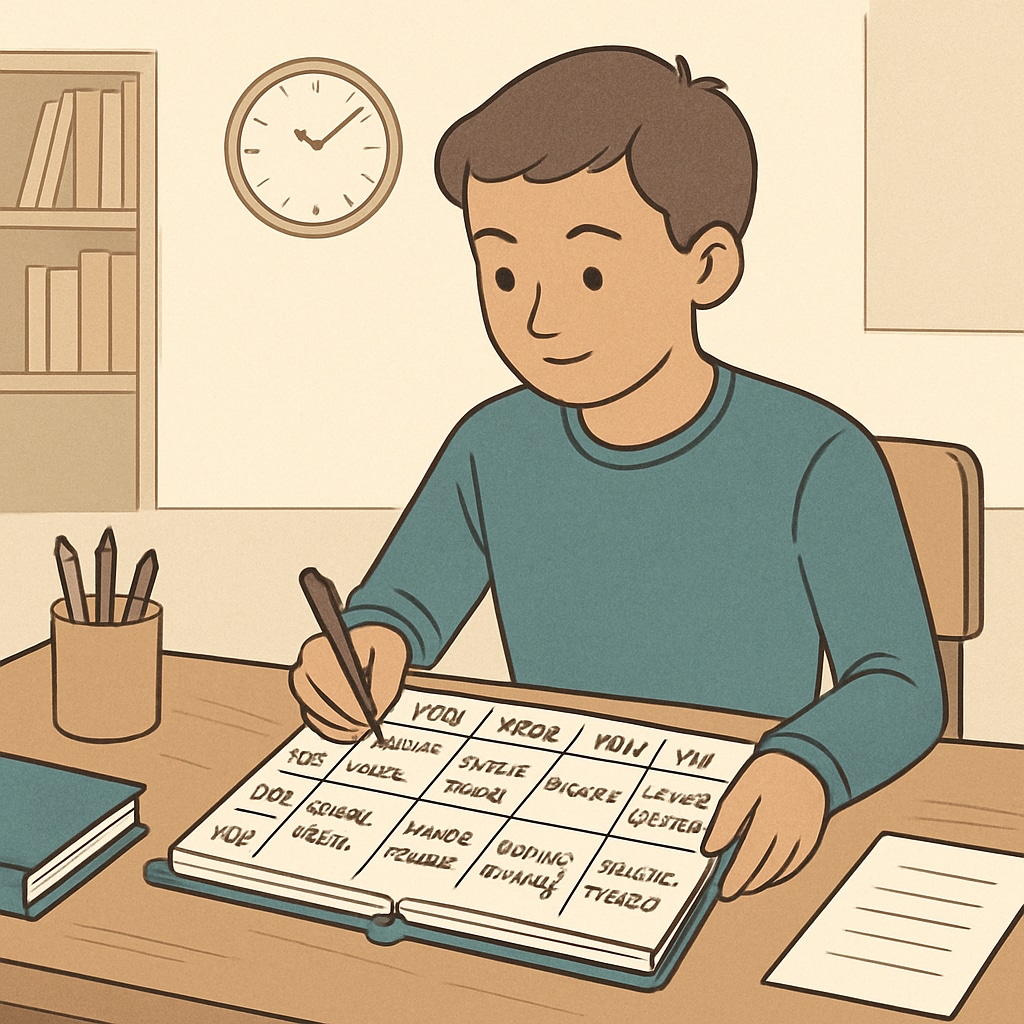 A student organizing tasks in a planner, emphasizing the importance of time management in education.