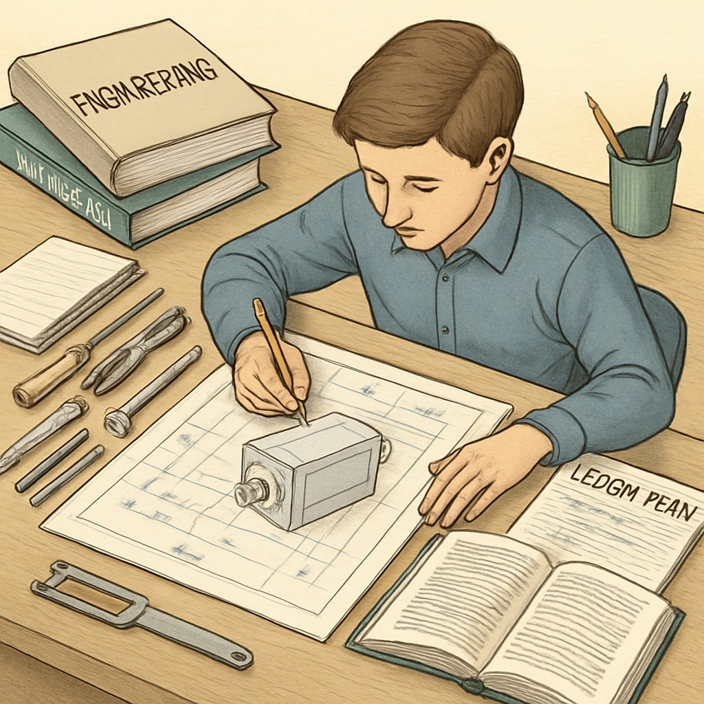 A student working on an engineering project while preparing lesson plans, symbolizing the blend of education and engineering. Student working on engineering and education projects simultaneously.