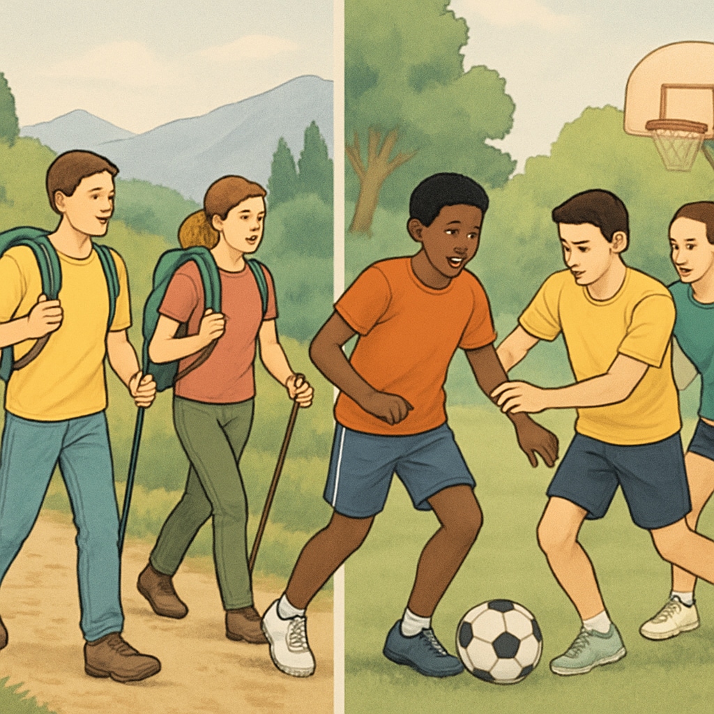 Teenagers engaging in outdoor activities like hiking or sports
